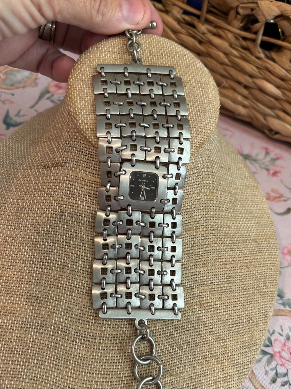 Vintage Fossil F2 series open-link cuff watch Gladiator style